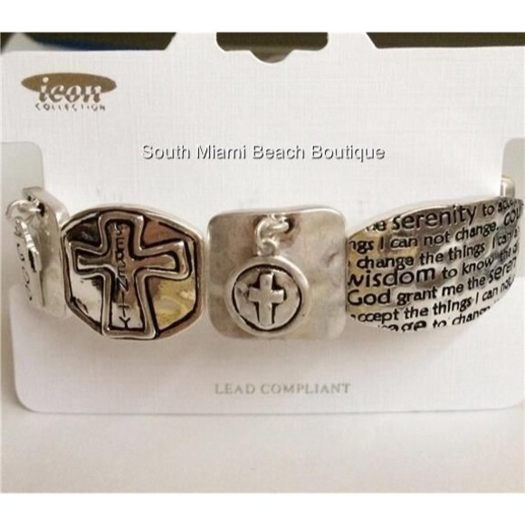 Serenity Prayer Bracelet Silver Plated Message AA Al-Anon NA Adjustable Stretch - Picture 9 of 12